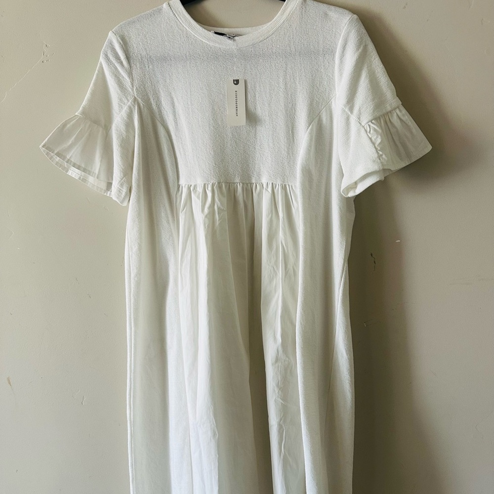 White Babydoll Dress with Ruffle Sleeves